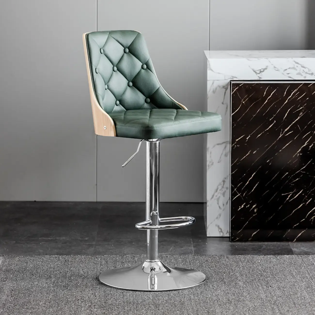 Modern Adjustable Full Back Tufted Leather Bar Stool Image - 20