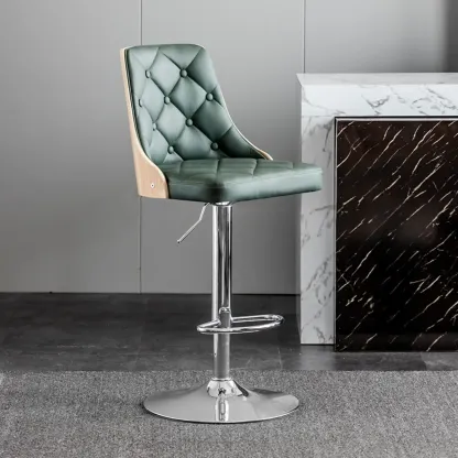Modern Adjustable Full Back Tufted Leather Bar Stool Image - 20
