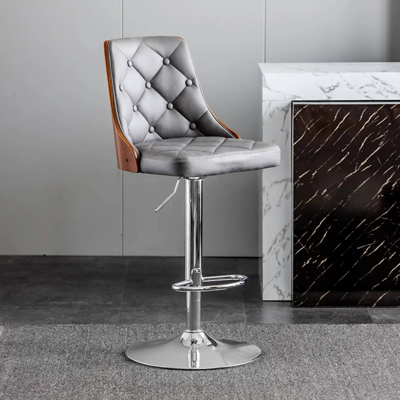 Modern Adjustable Full Back Tufted Leather Bar Stool Image - 21 | homeyfad
