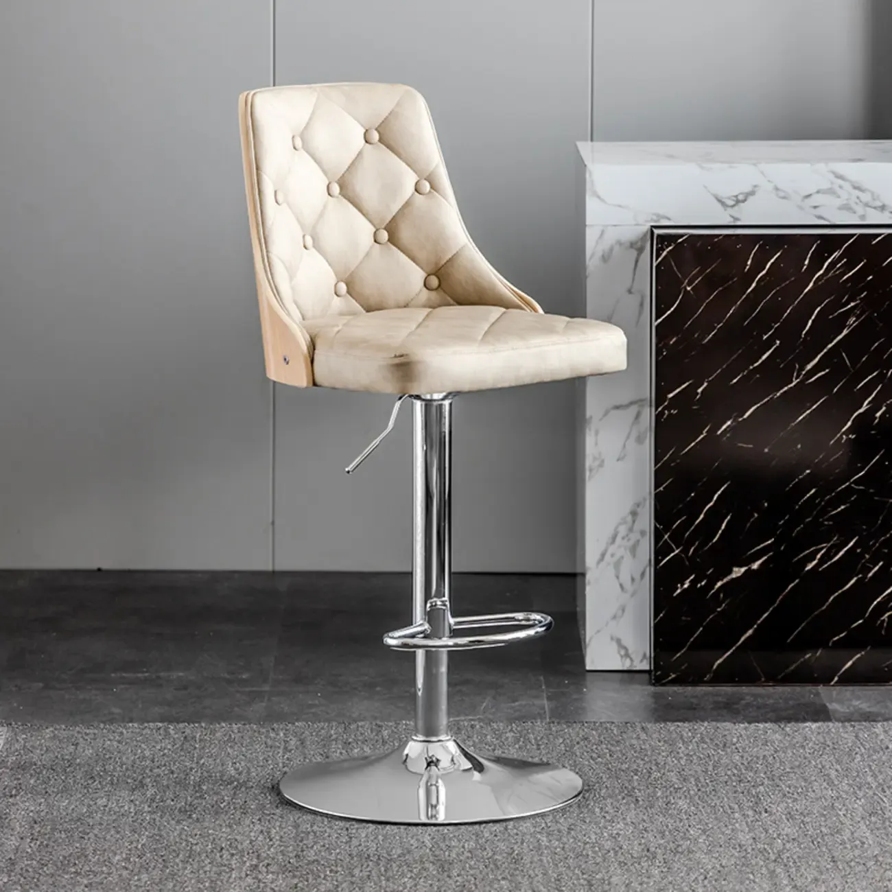 Modern Adjustable Full Back Tufted Leather Bar Stool Image - 22