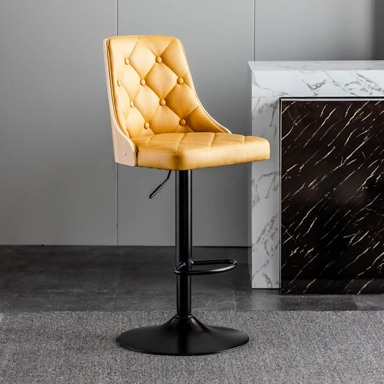 Modern Adjustable Full Back Tufted Leather Bar Stool Image - 9 | homeyfad
