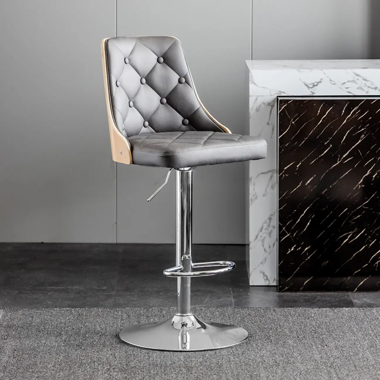 Modern Adjustable Full Back Tufted Leather Bar Stool Image - 27 | homeyfad