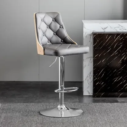 Modern Adjustable Full Back Tufted Leather Bar Stool Image - 27