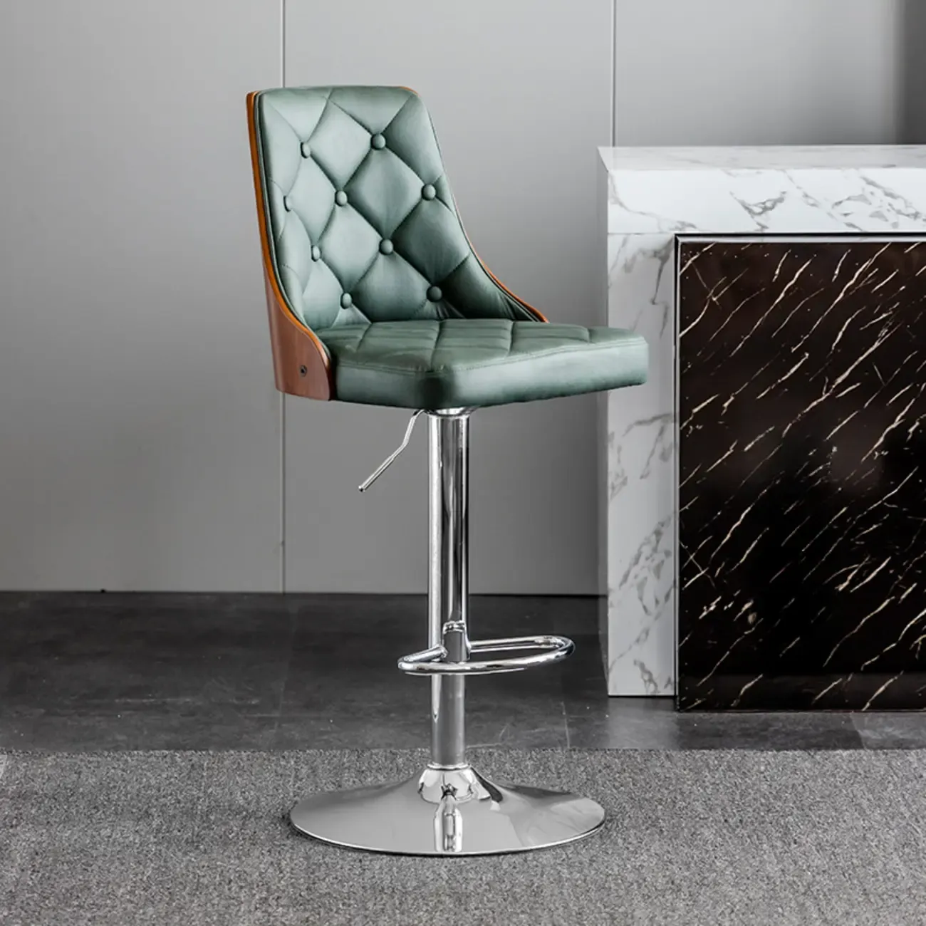 Modern Adjustable Full Back Tufted Leather Bar Stool Image - 26