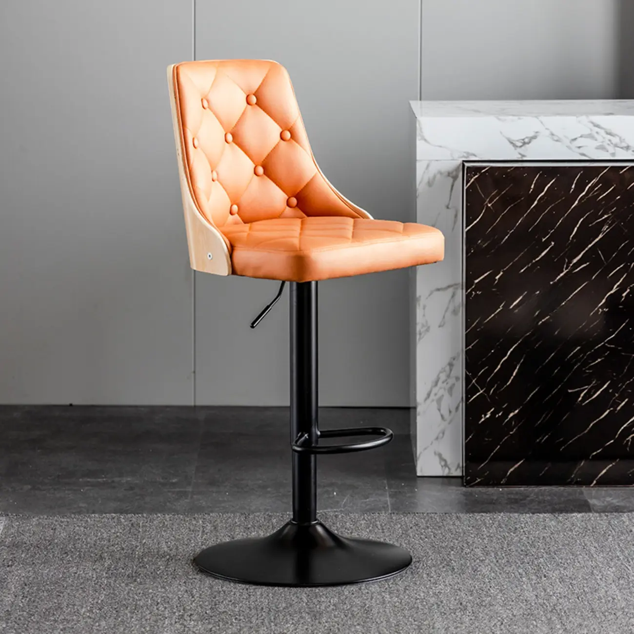 Modern Adjustable Full Back Tufted Leather Bar Stool Image - 12 | homeyfad