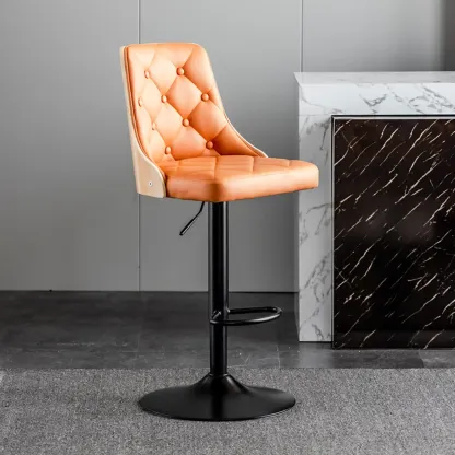 Modern Adjustable Full Back Tufted Leather Bar Stool Image - 12