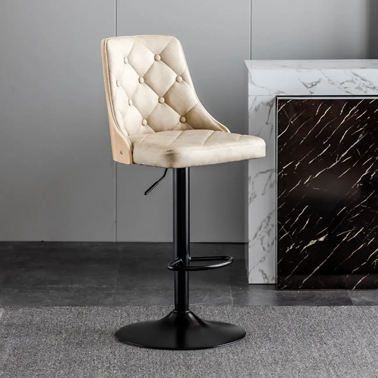 Modern Adjustable Full Back Tufted Leather Bar Stool Image - 13