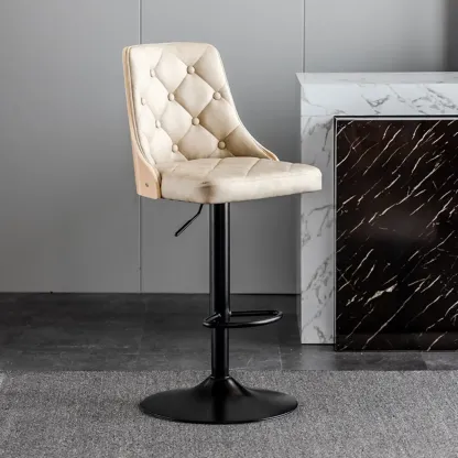 Modern Adjustable Full Back Tufted Leather Bar Stool Image - 13