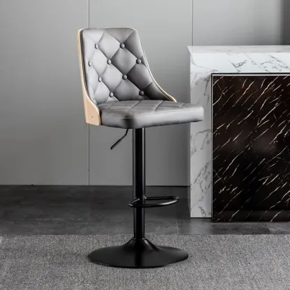 Modern Adjustable Full Back Tufted Leather Bar Stool Image - 14