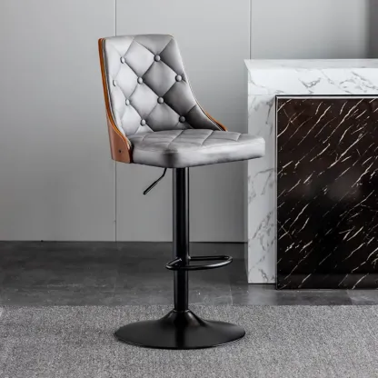 Modern Adjustable Full Back Tufted Leather Bar Stool Image - 15