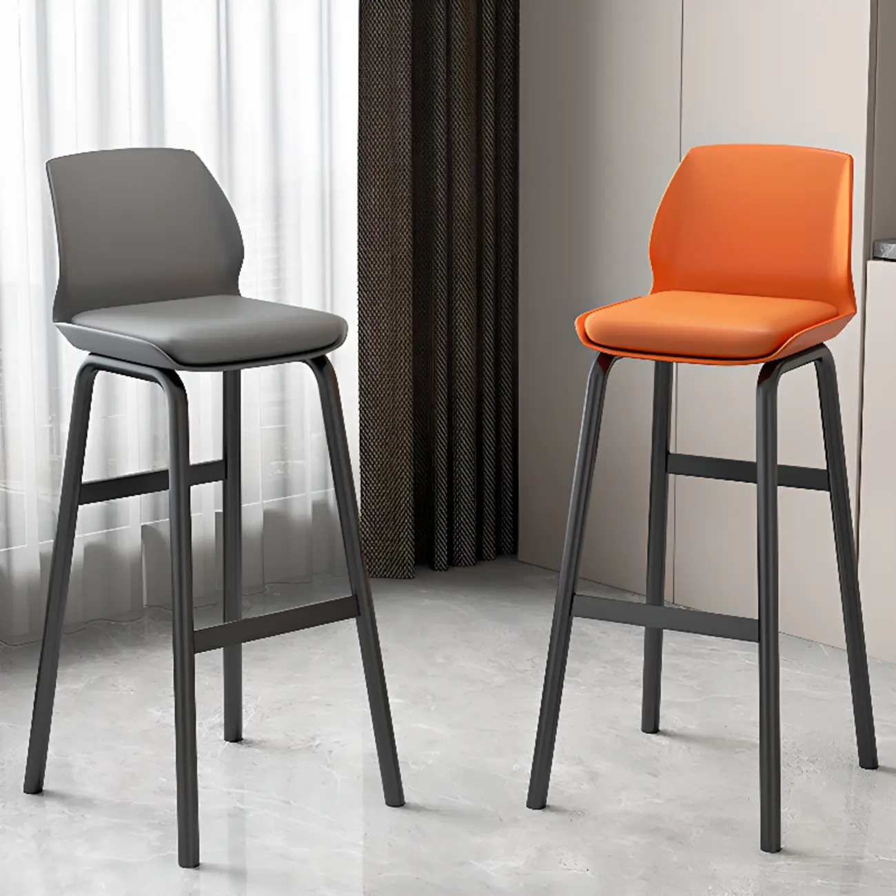 Stylish Rectangular Faux Leather Metal Cafe Bar Stools Image - 1 | homeyfad