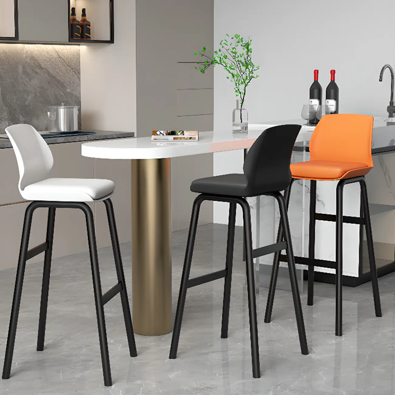 Stylish Rectangular Faux Leather Metal Cafe Bar Stools Image - 3 | homeyfad