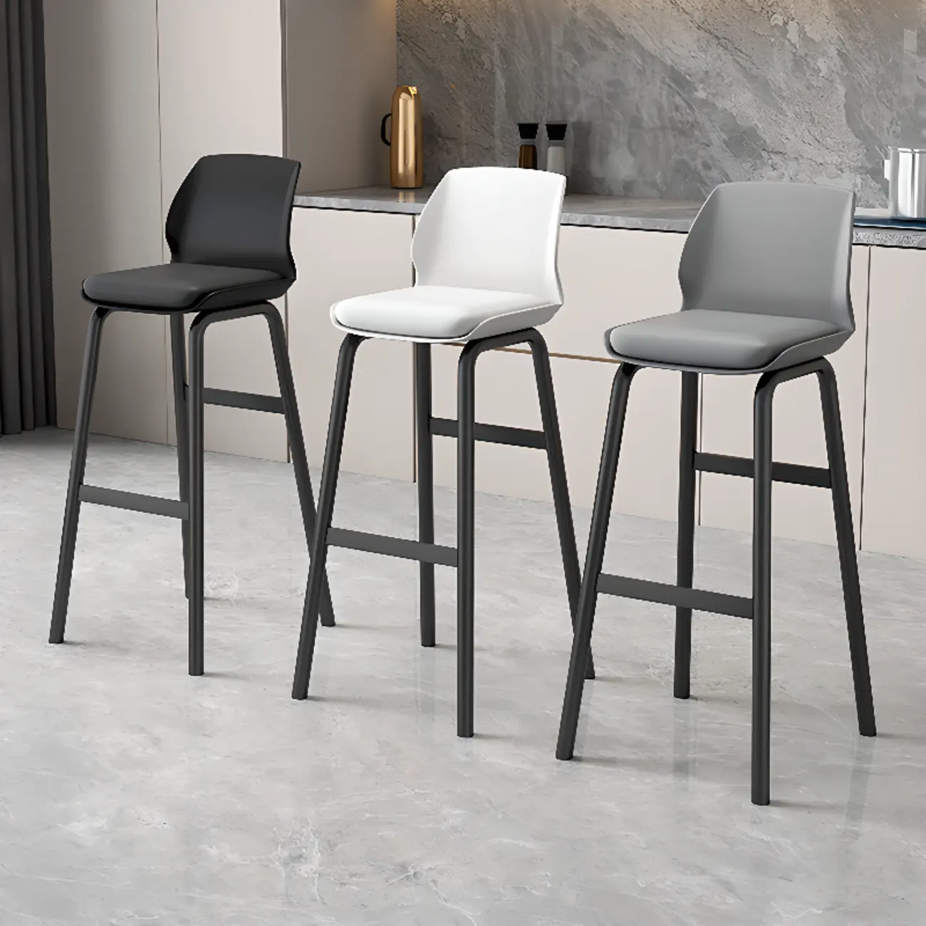 Stylish Rectangular Faux Leather Metal Cafe Bar Stools Image - 4 | homeyfad
