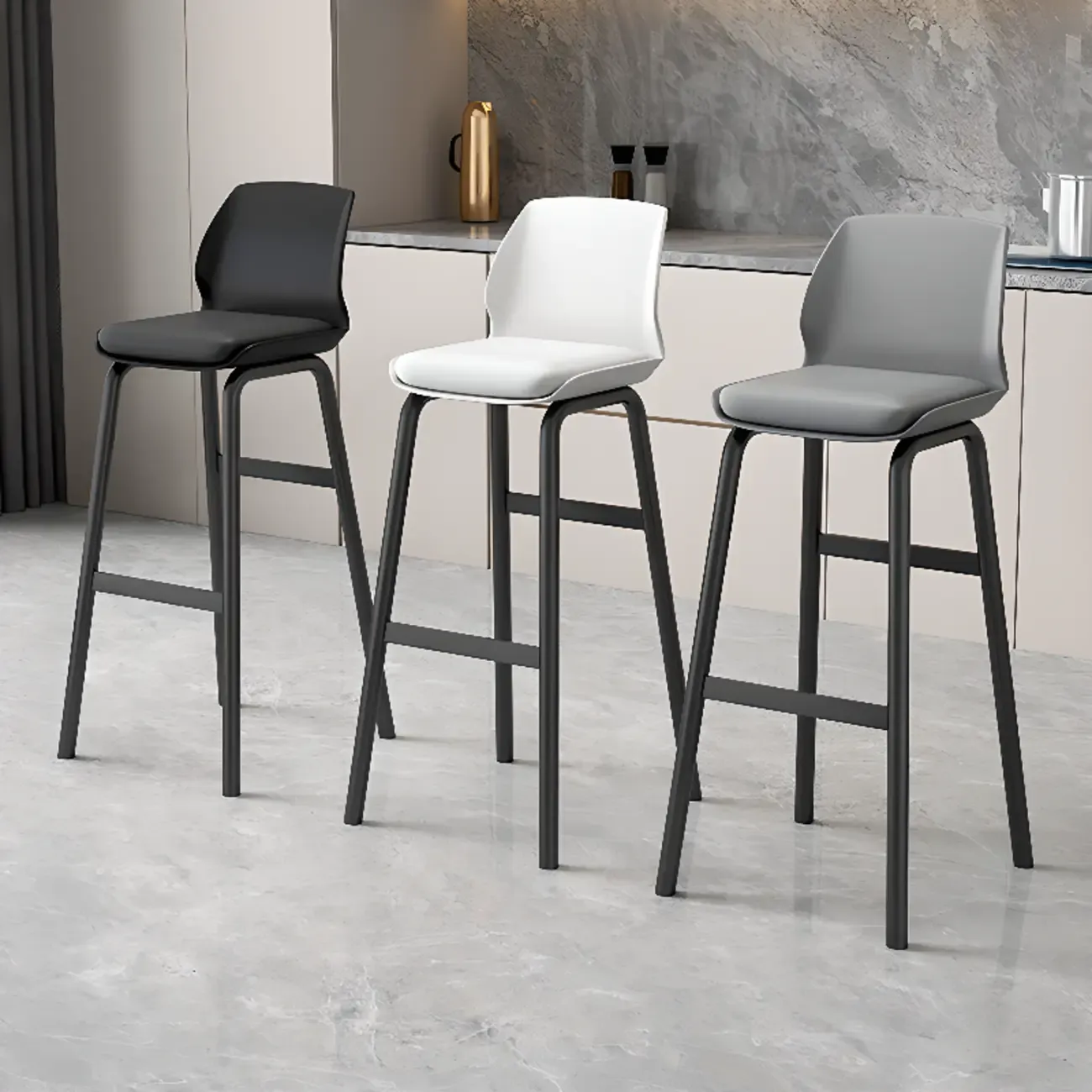 Stylish Rectangular Faux Leather Metal Cafe Bar Stools Image - 4