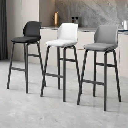 Stylish Rectangular Faux Leather Metal Cafe Bar Stools Image - 4