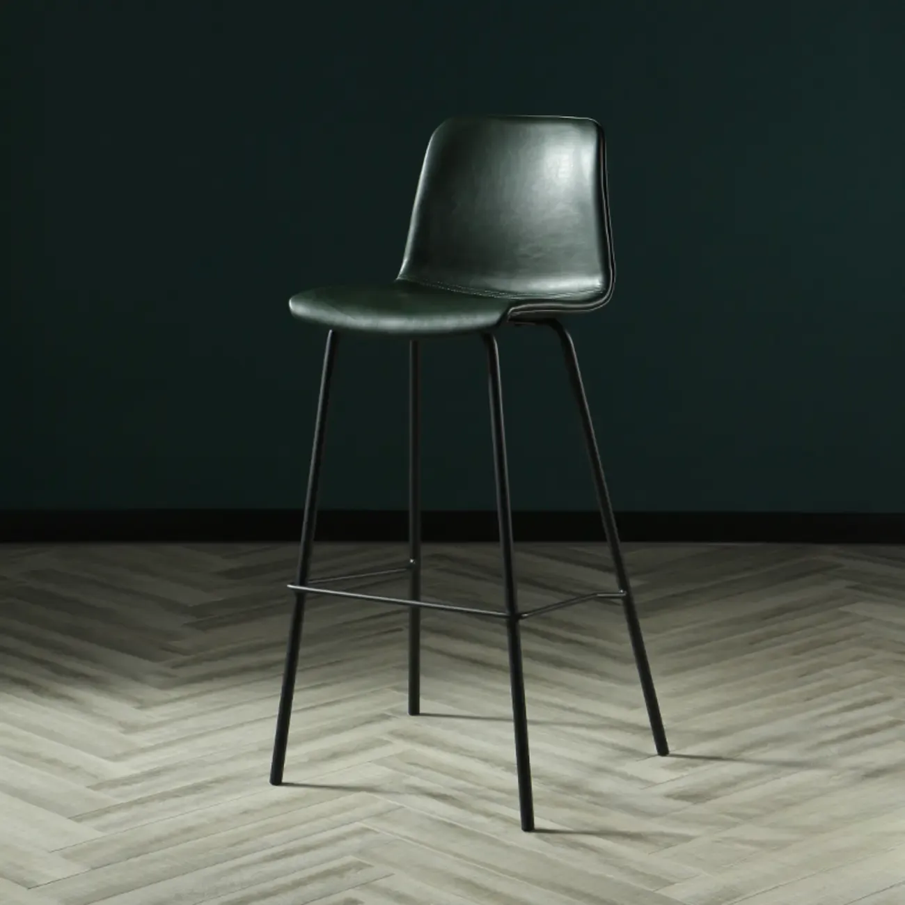 Industrial Metal Frame Leather Bar Stool with Footrest Image - 5