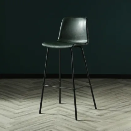 Industrial Metal Frame Leather Bar Stool with Footrest Image - 5