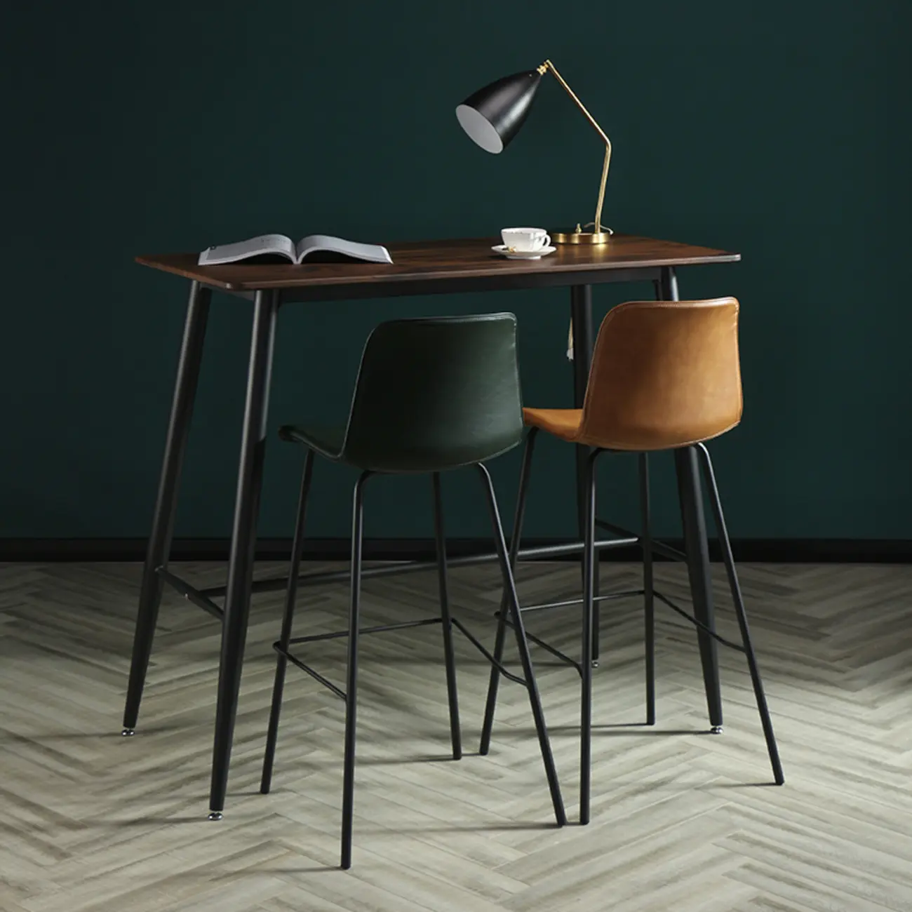 Industrial Metal Frame Leather Bar Stool with Footrest Image - 16 | homeyfad