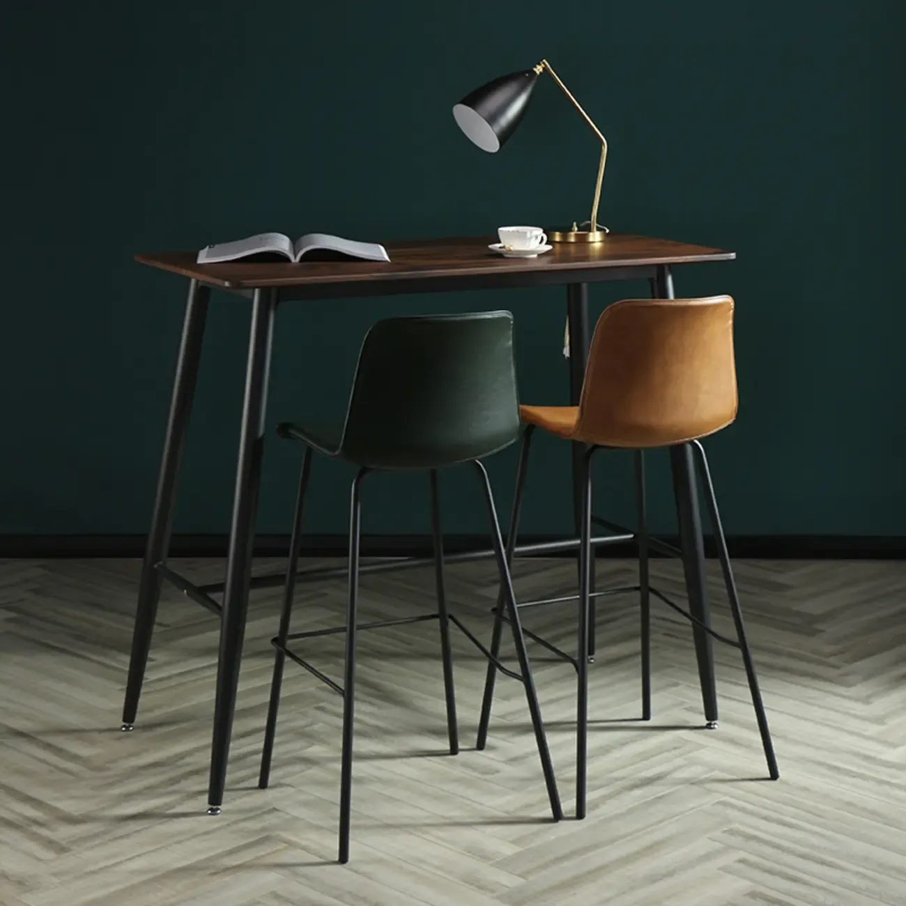 Industrial Metal Frame Leather Bar Stool with Footrest Image - 16