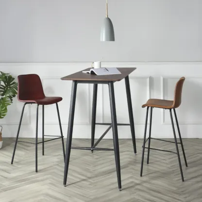 Industrial Metal Frame Leather Bar Stool with Footrest Image - 1