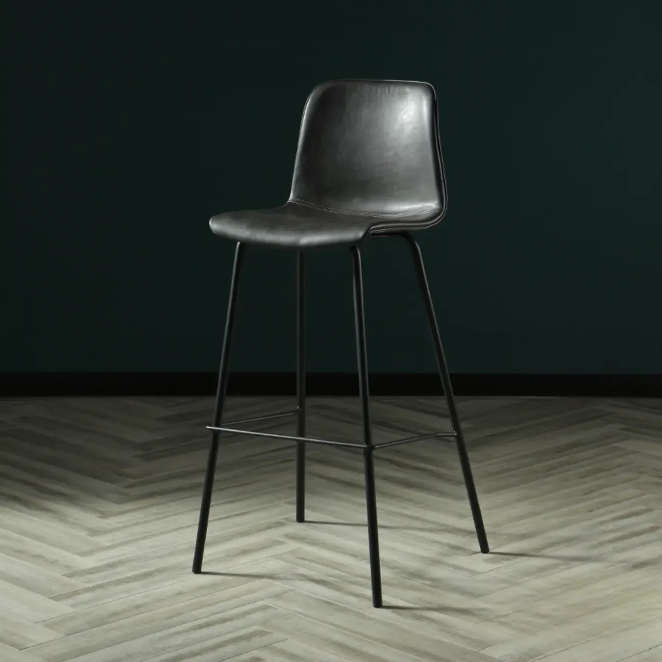 Industrial Metal Frame Leather Bar Stool with Footrest Image - 9