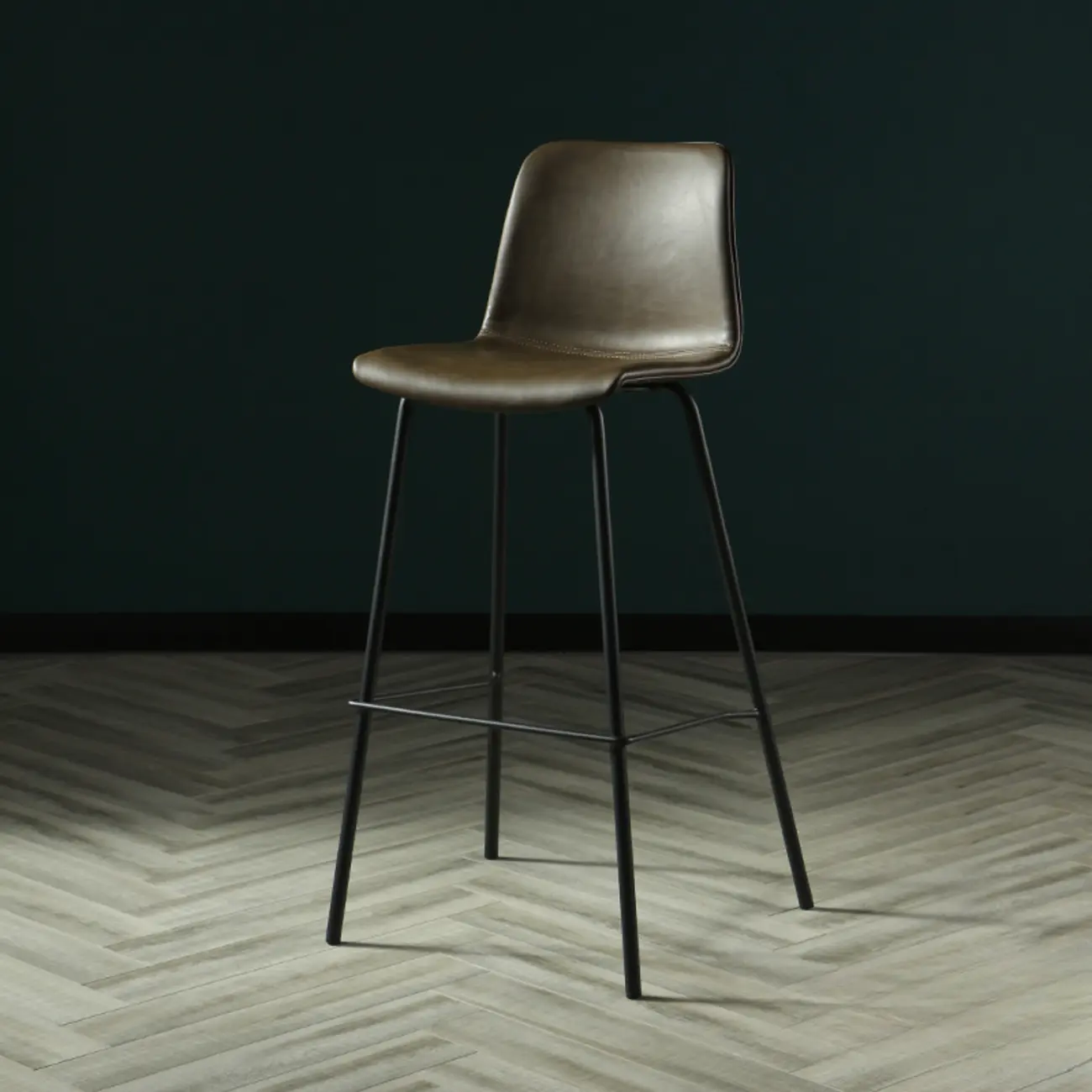 Industrial Metal Frame Leather Bar Stool with Footrest Image - 10 | homeyfad