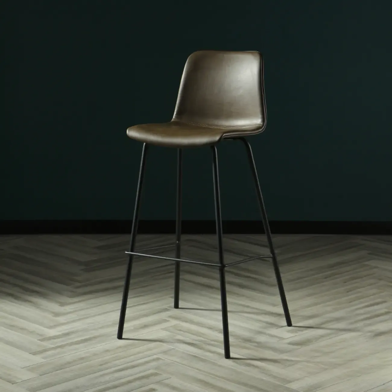 Industrial Metal Frame Leather Bar Stool with Footrest Image - 10