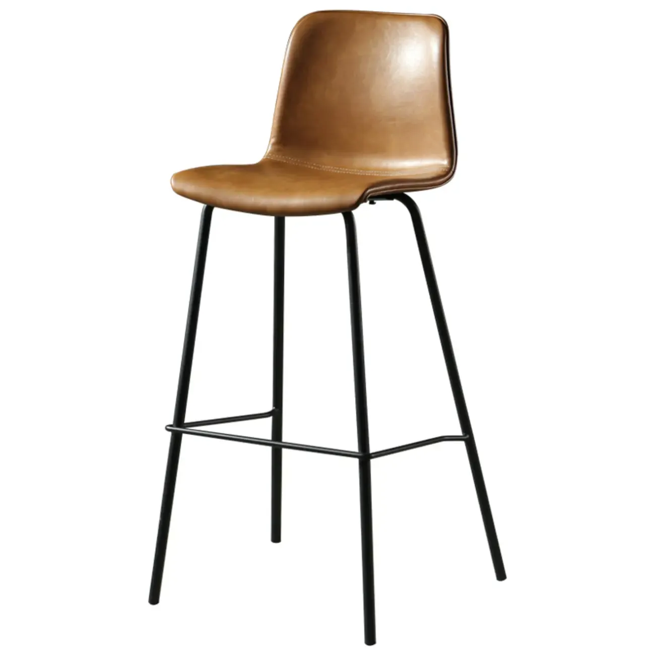 Industrial Metal Frame Leather Bar Stool with Footrest Image - 11
