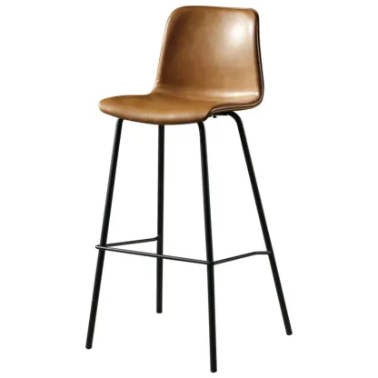 Industrial Metal Frame Leather Bar Stool with Footrest Image - 11