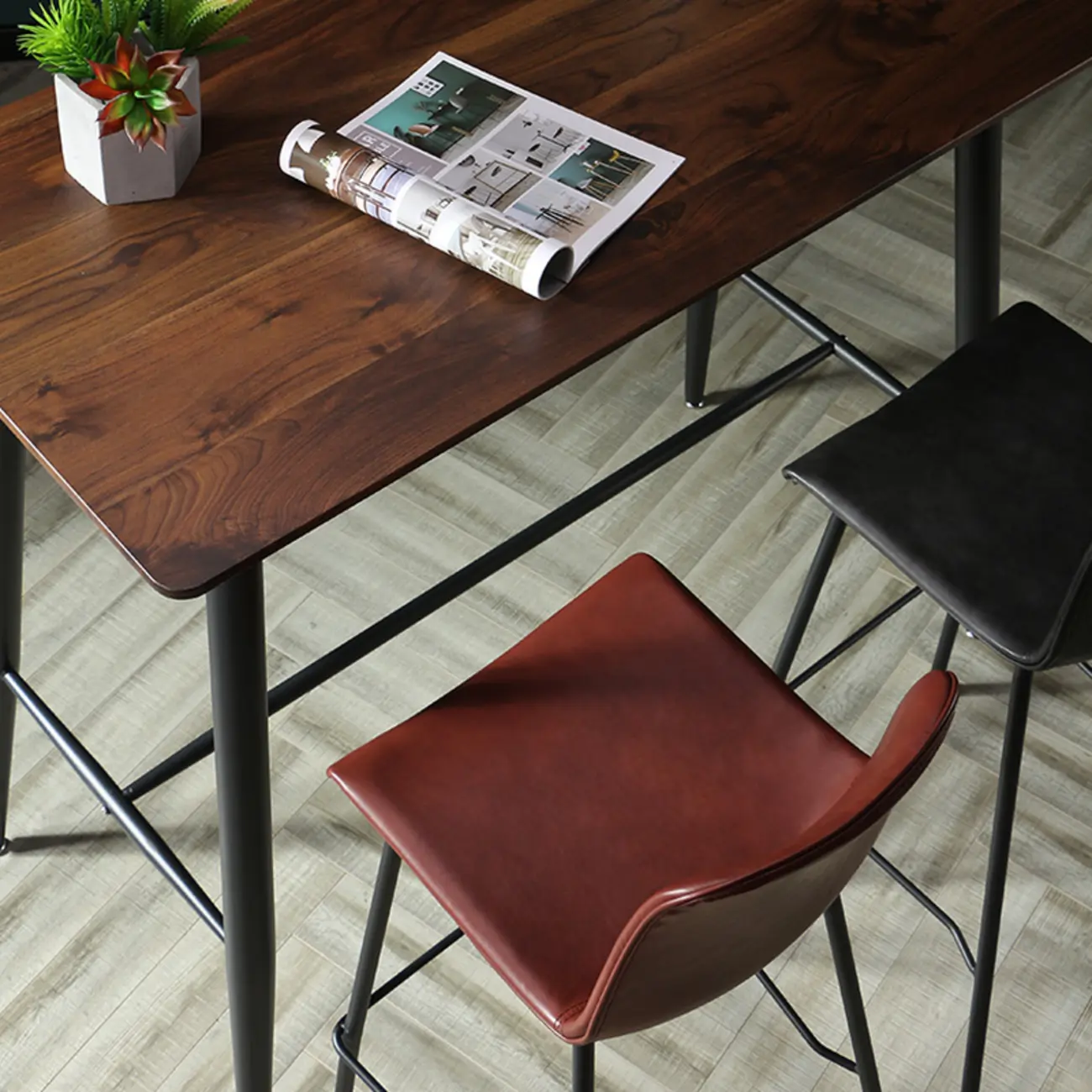 Industrial Metal Frame Leather Bar Stool with Footrest Image - 4 | homeyfad