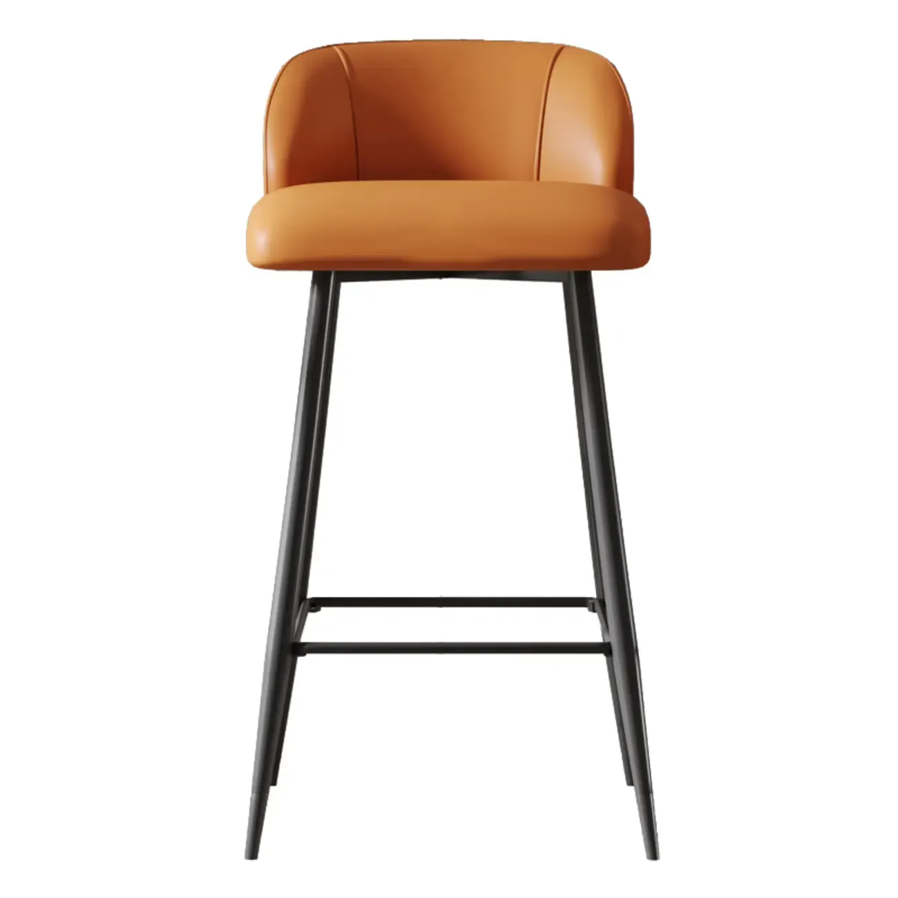 Orange Leather Footrest Low Back Upholstered Bar Stool Image - 5