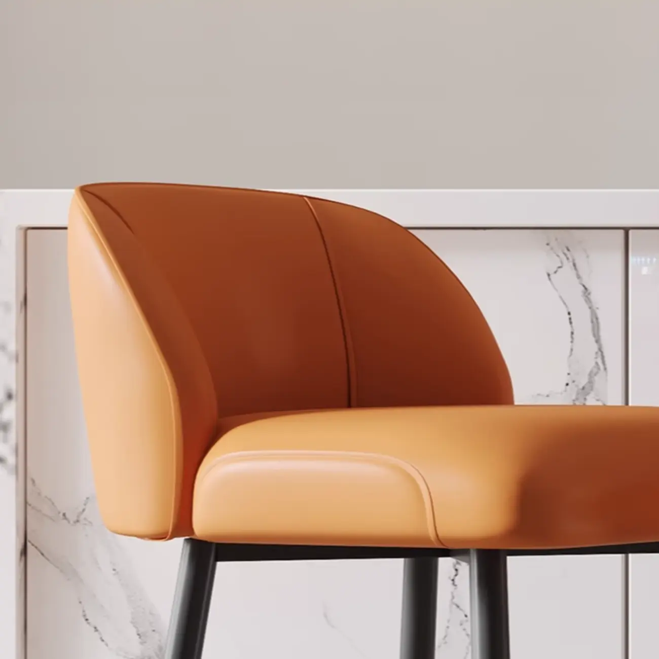 Orange Leather Footrest Low Back Upholstered Bar Stool Image - 7 | homeyfad