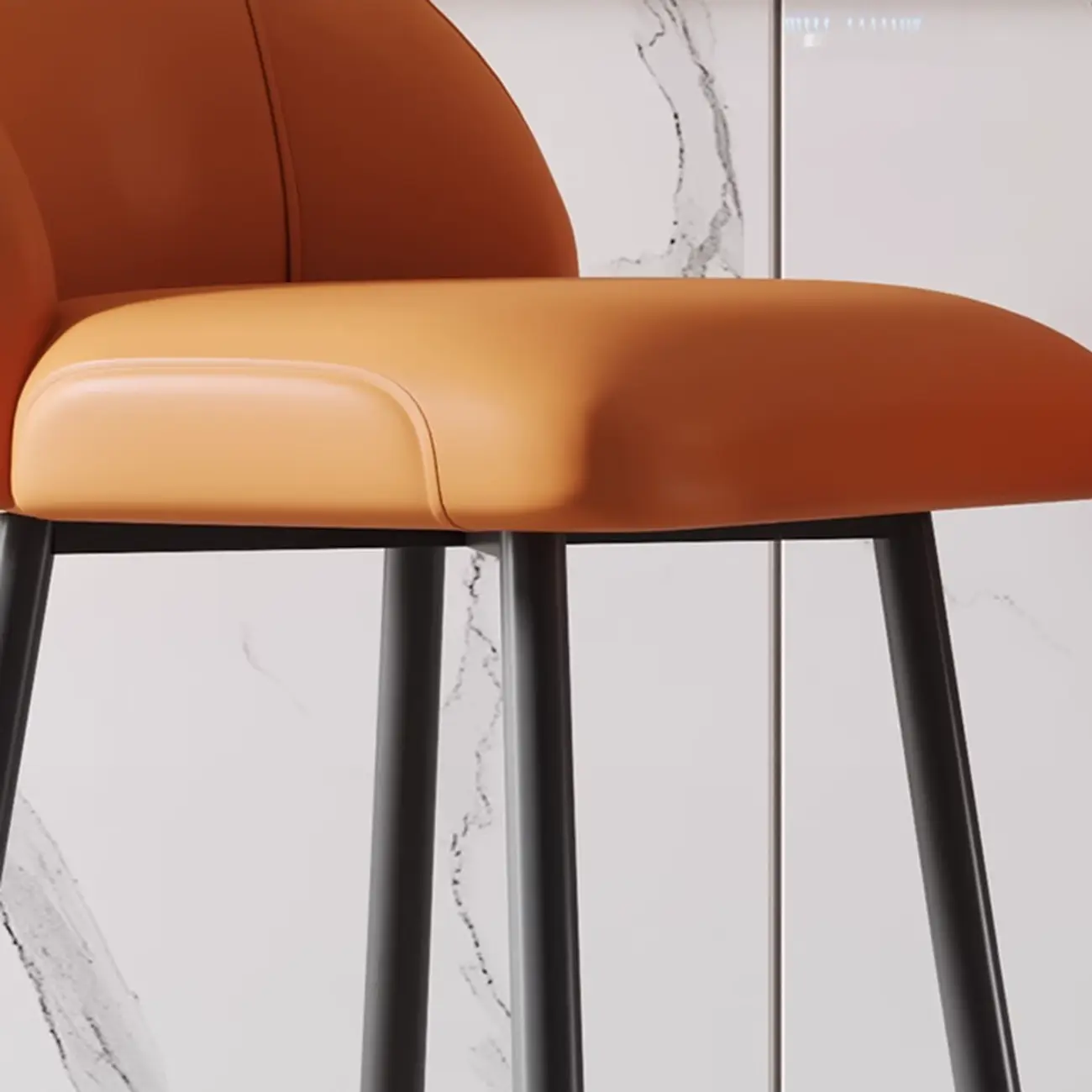 Orange Leather Footrest Low Back Upholstered Bar Stool Image - 13 | homeyfad