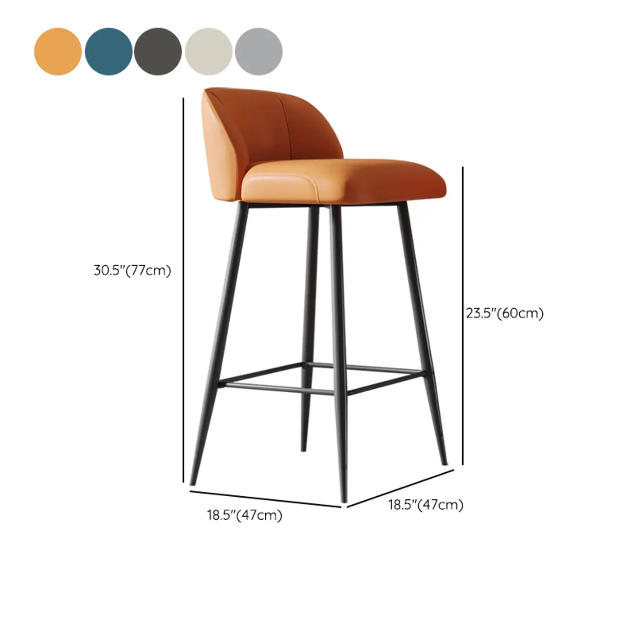 Orange Leather Footrest Low Back Upholstered Bar Stool Image - 17 | homeyfad