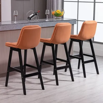 Scandinavian Wood Frame Leather Ergonomic Bucket Bar Stool Image - 4