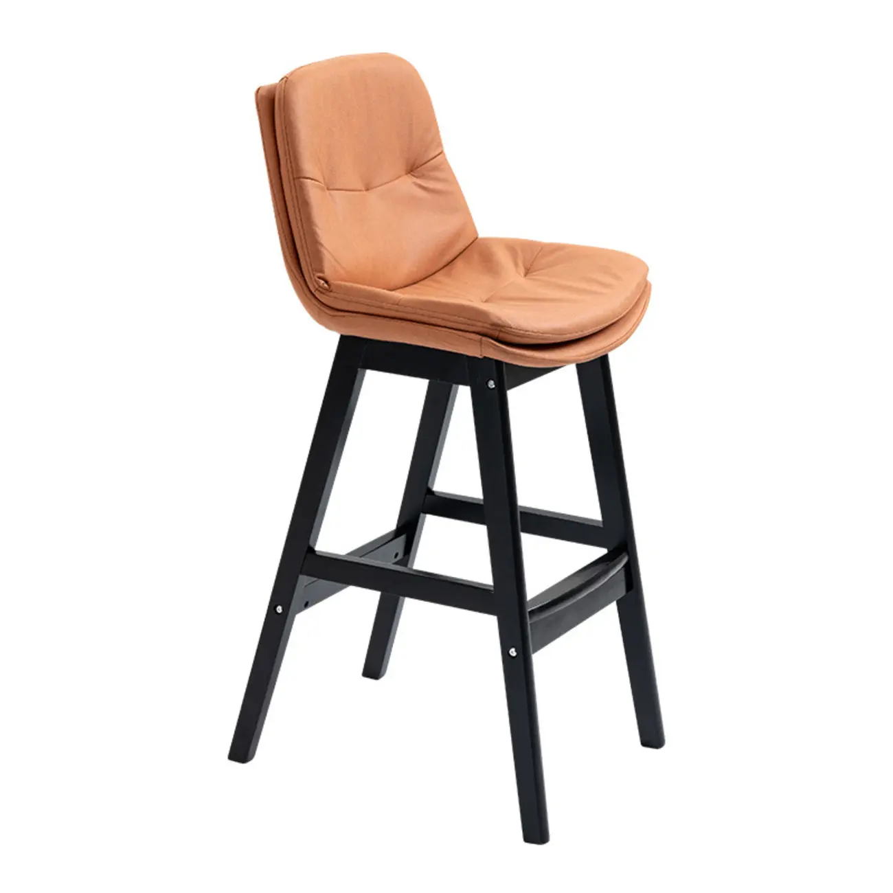 Scandinavian Wood Frame Leather Ergonomic Bucket Bar Stool Image - 6 | homeyfad
