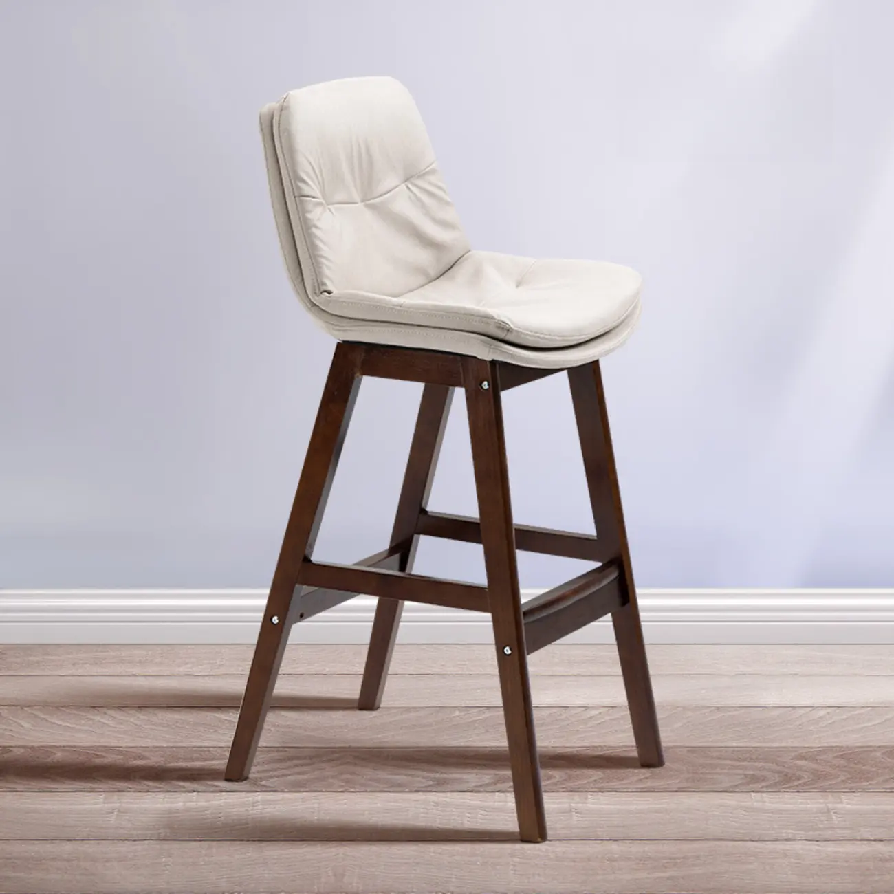 Scandinavian Wood Frame Leather Ergonomic Bucket Bar Stool Image - 9 | homeyfad