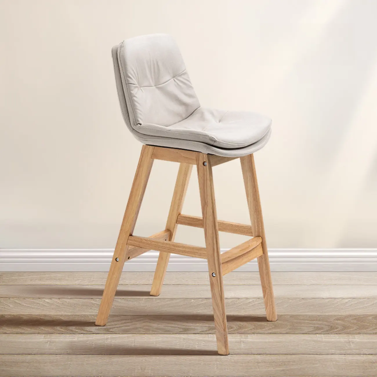 Scandinavian Wood Frame Leather Ergonomic Bucket Bar Stool Image - 10 | homeyfad