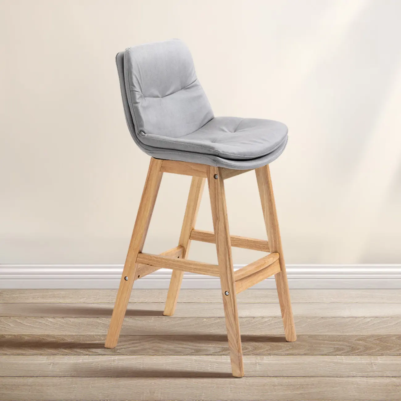 Scandinavian Wood Frame Leather Ergonomic Bucket Bar Stool Image - 16 | homeyfad