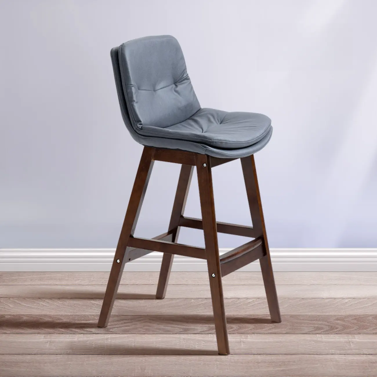 Scandinavian Wood Frame Leather Ergonomic Bucket Bar Stool Image - 18 | homeyfad