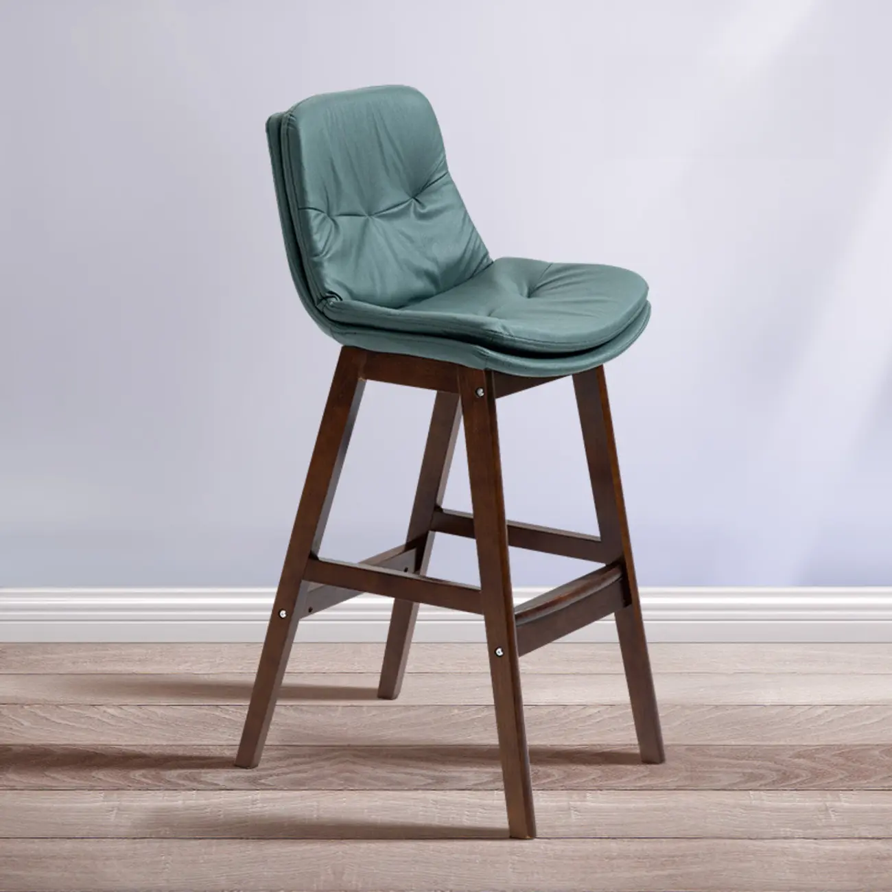 Scandinavian Wood Frame Leather Ergonomic Bucket Bar Stool Image - 19 | homeyfad