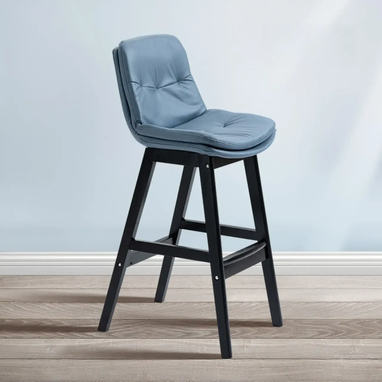 Scandinavian Wood Frame Leather Ergonomic Bucket Bar Stool Image - 17