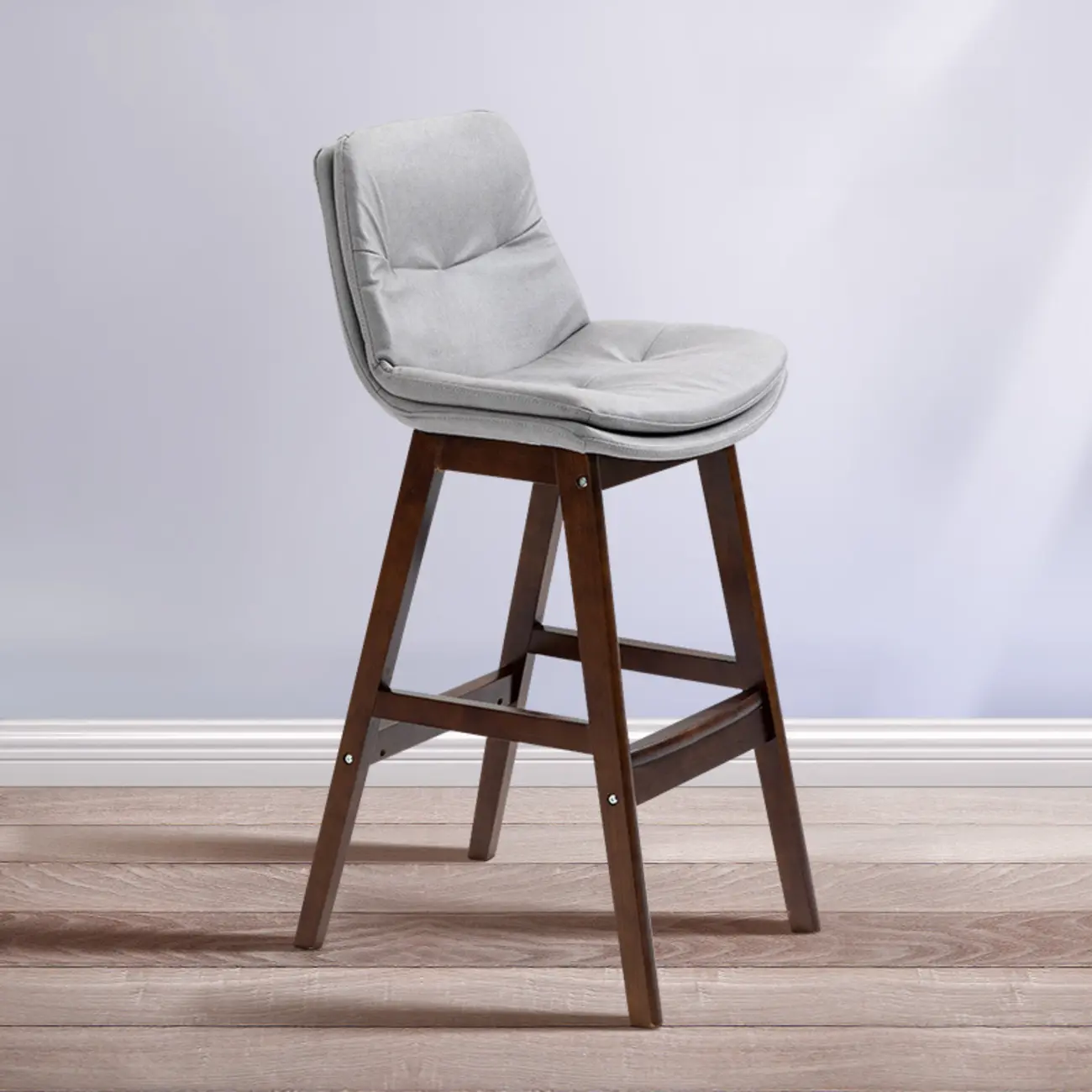 Scandinavian Wood Frame Leather Ergonomic Bucket Bar Stool Image - 21 | homeyfad