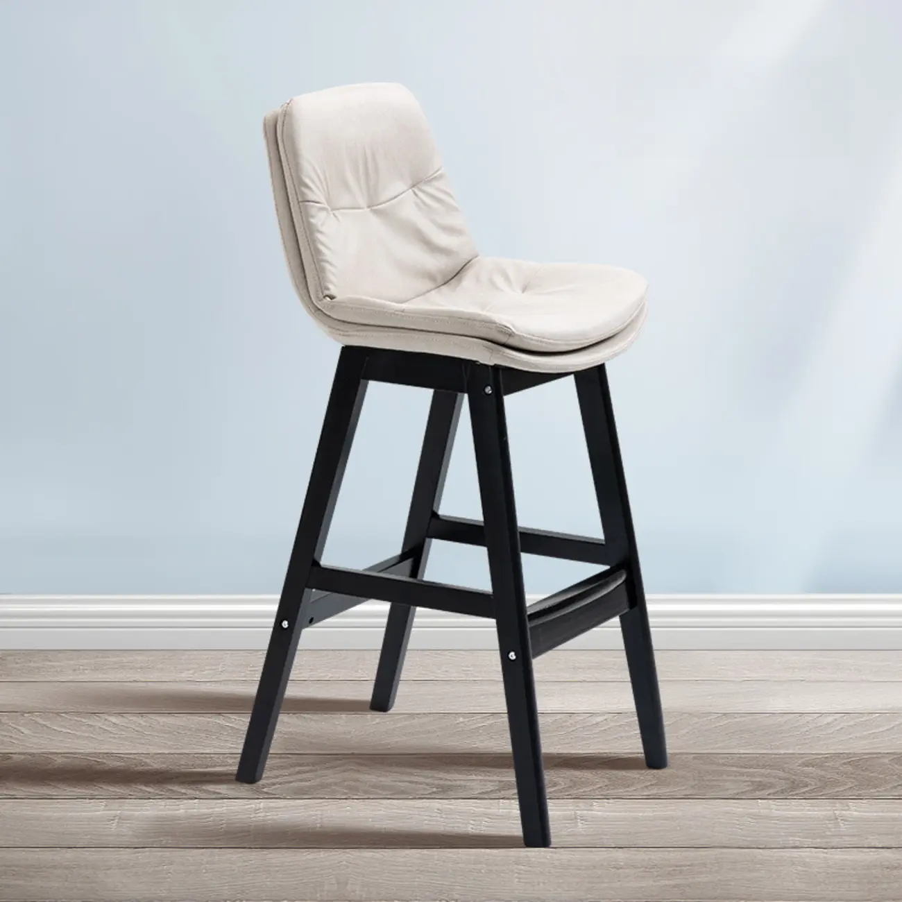 Scandinavian Wood Frame Leather Ergonomic Bucket Bar Stool Image - 21 | homeyfad