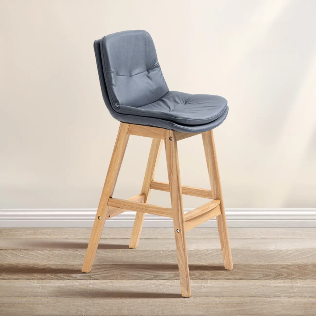 Scandinavian Wood Frame Leather Ergonomic Bucket Bar Stool Image - 25 | homeyfad