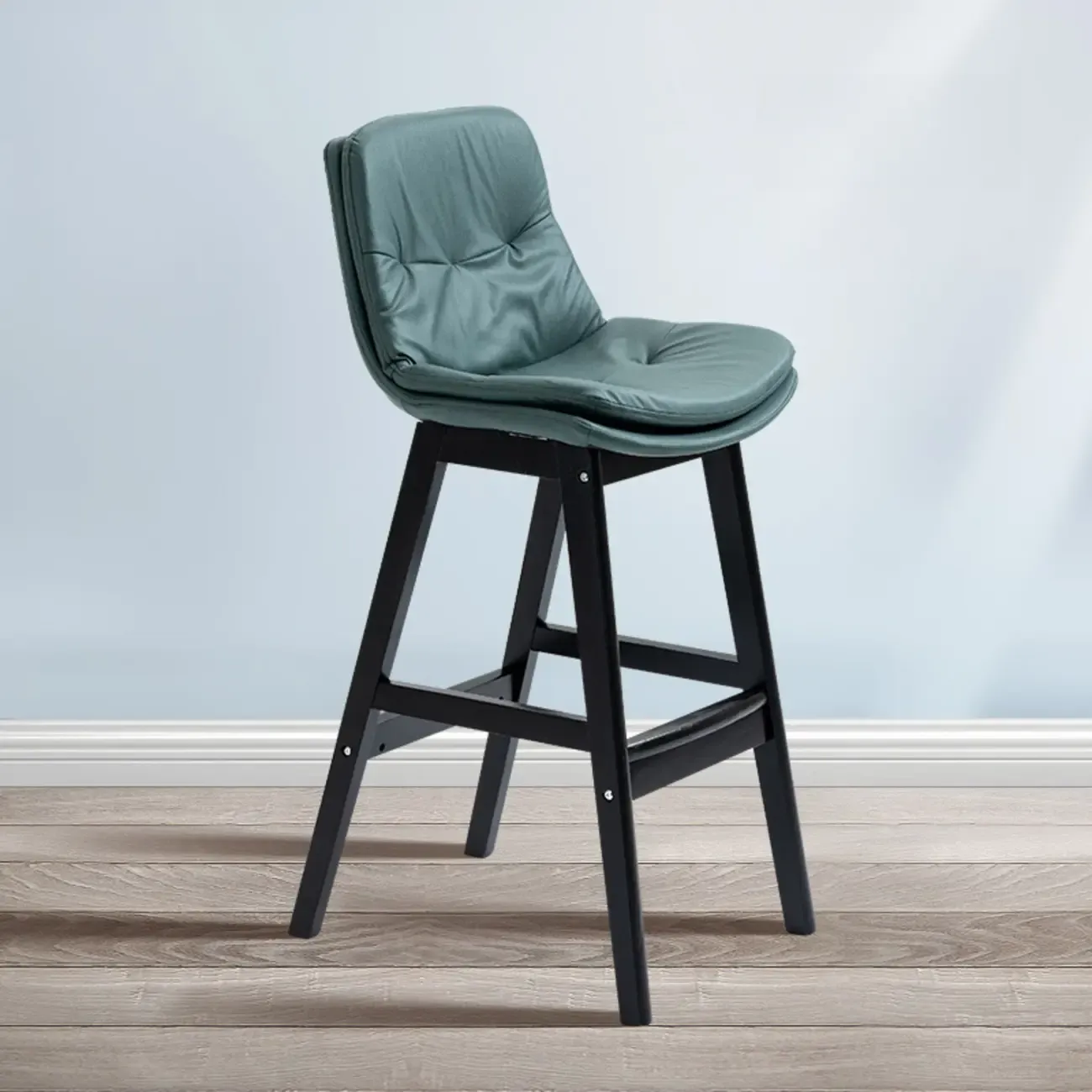 Scandinavian Wood Frame Leather Ergonomic Bucket Bar Stool Image - 24