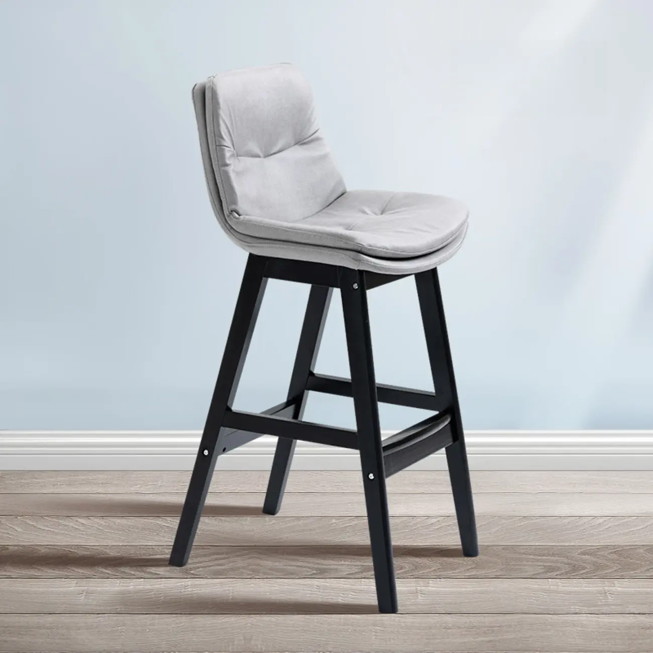 Scandinavian Wood Frame Leather Ergonomic Bucket Bar Stool Image - 26 | homeyfad