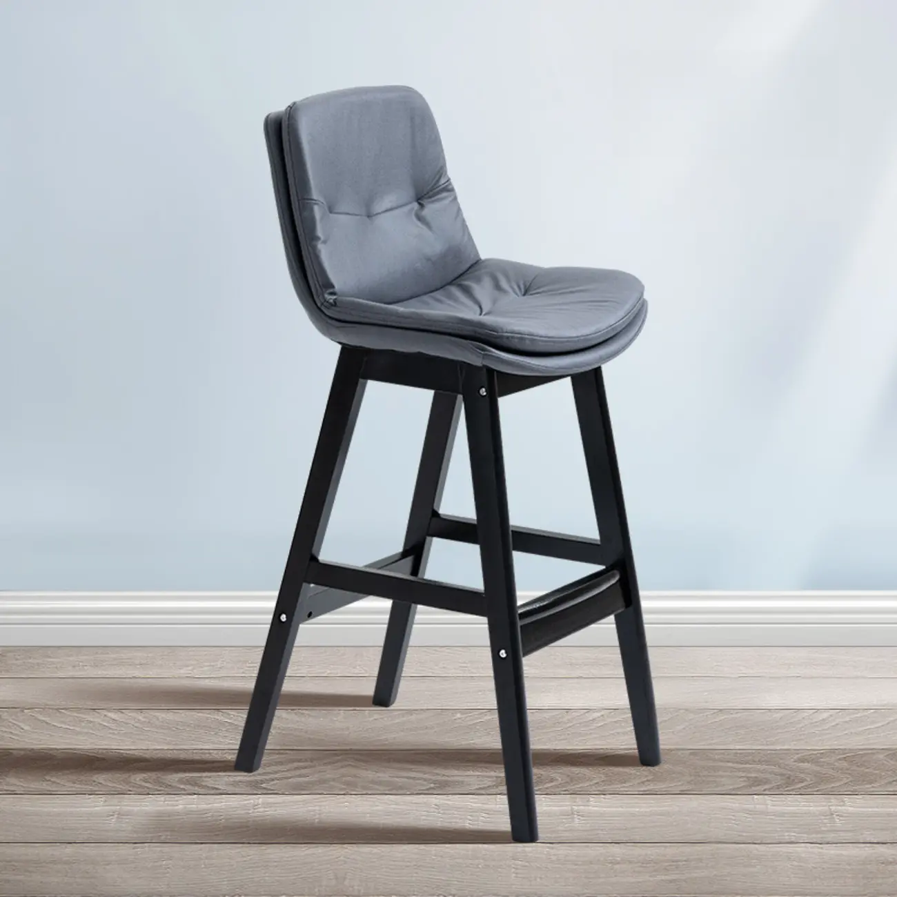 Scandinavian Wood Frame Leather Ergonomic Bucket Bar Stool Image - 27 | homeyfad