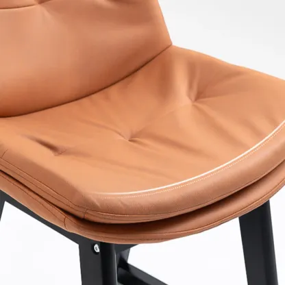 Scandinavian Wood Frame Leather Ergonomic Bucket Bar Stool Image - 8