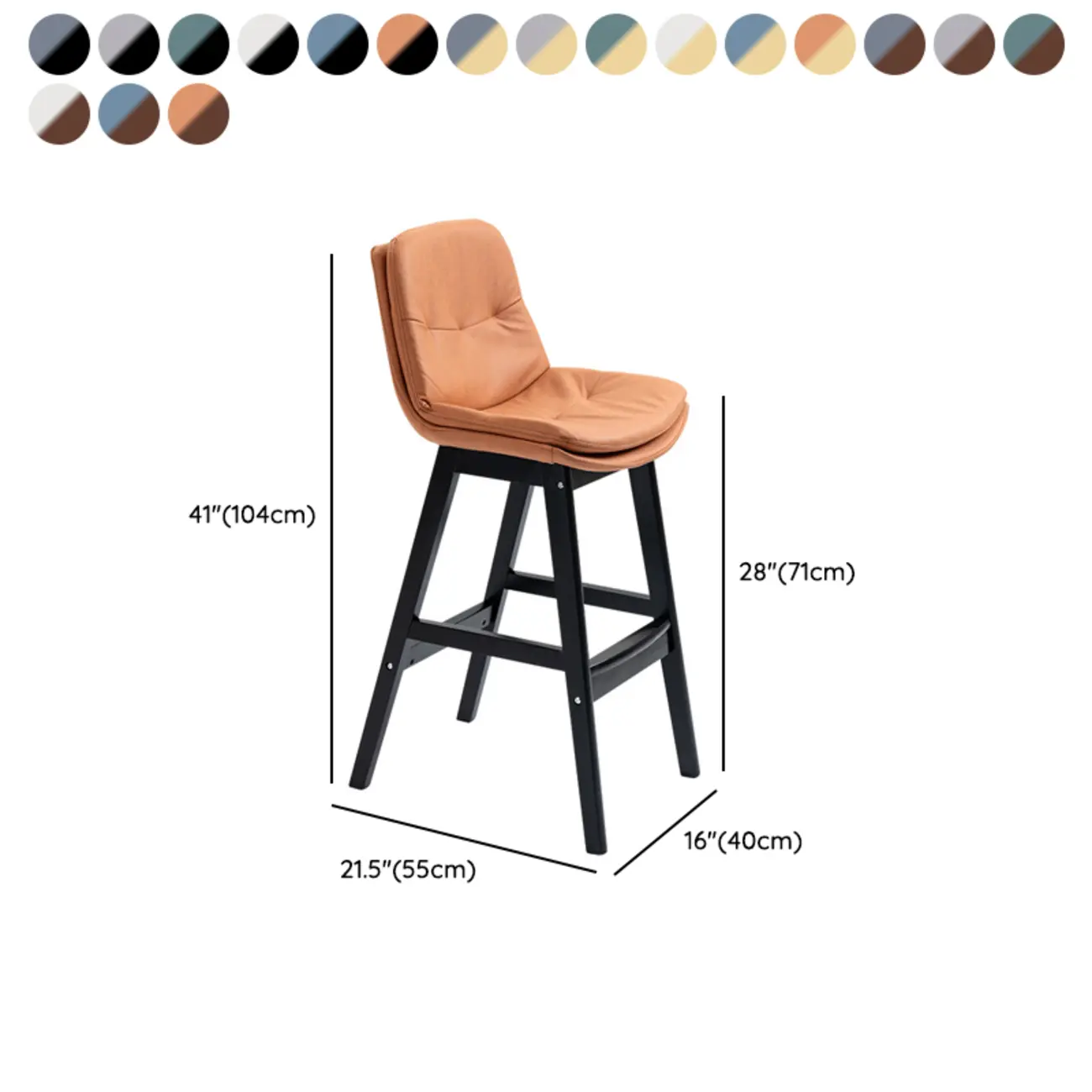 Scandinavian Wood Frame Leather Ergonomic Bucket Bar Stool #size